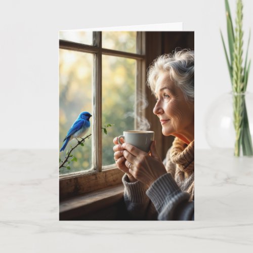 Birthday Elderly Woman Watching a Bluebird