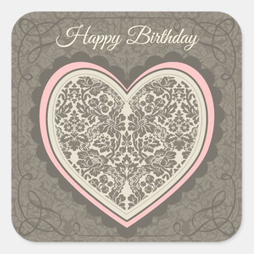 Birthday Elegant ornate Morris style heart CC0187 Square Sticker
