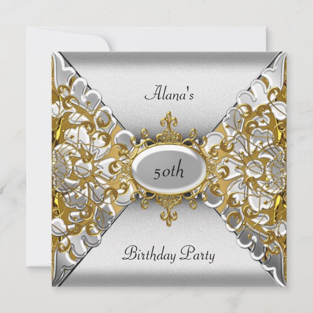 Birthday Elegant Silver Gold Party 50th Invitation (Front)