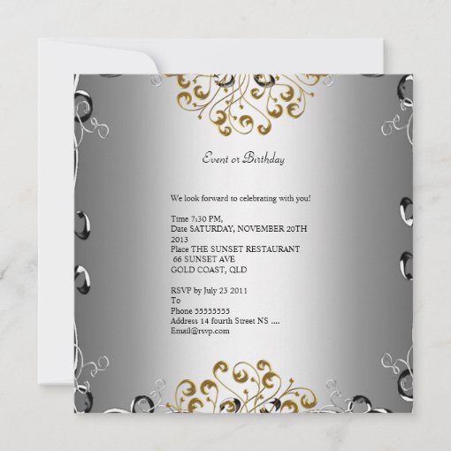 Birthday Elegant Silver Gold Party 50th Invitation Zazzle