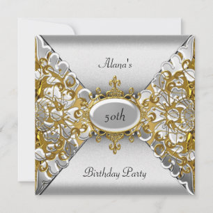 Birthday Elegant Silver Gold Party 50th Invitation