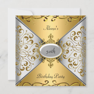 Birthday Elegant Silver Gold Party 50th Invitation