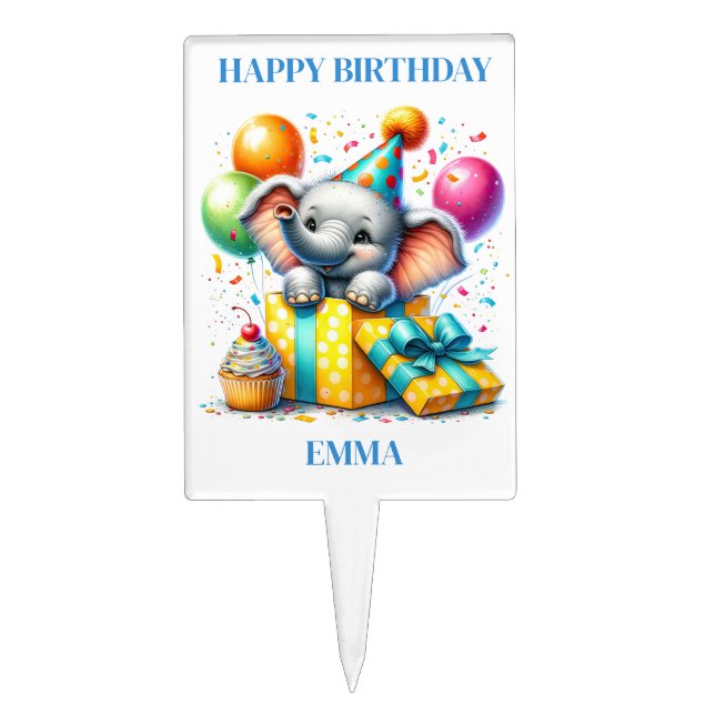 Birthday Elephant Cake Topper (Front)
