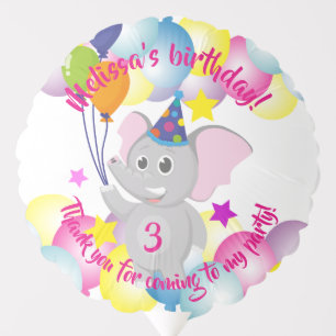 Birthday elephant holding balloons