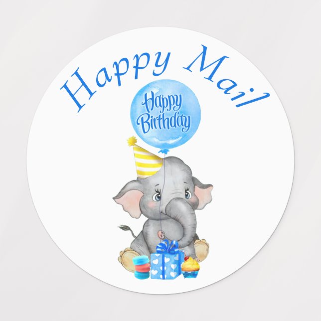 Birthday Elephant Labels (Design 1)