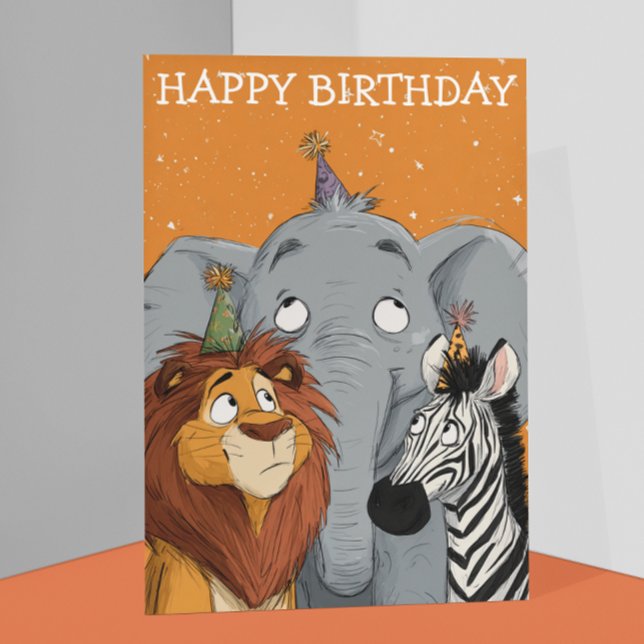 Birthday Elephant Lion Zebra  Card (Creator Uploaded)