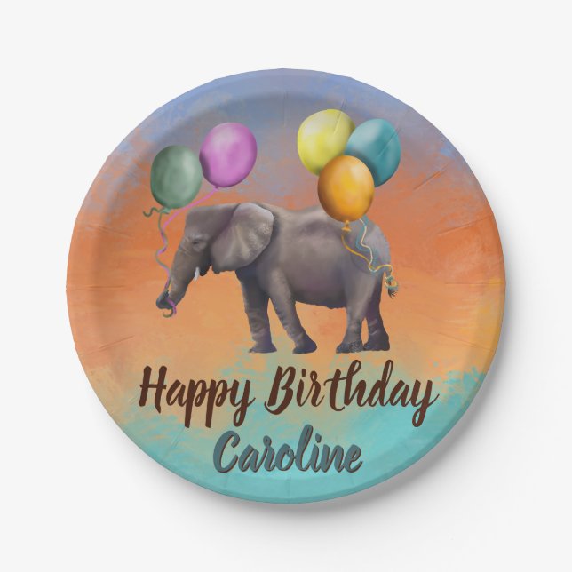 Birthday elephant  paper plates (Front)