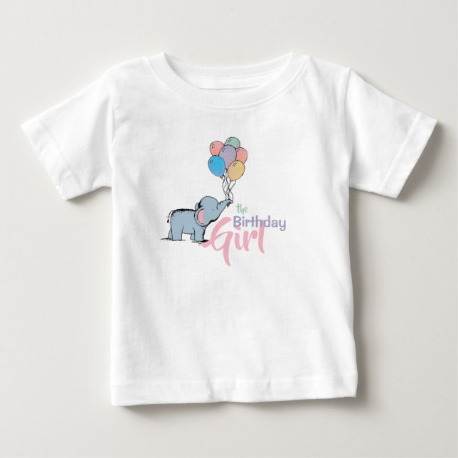 Birthday Elephant Pastel Bunch of Balloons Drawing Baby T-Shirt (Front)