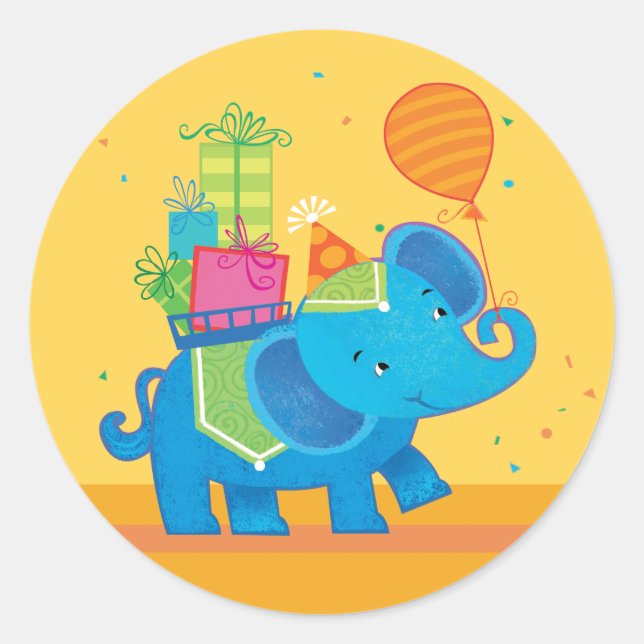 Birthday Elephant with balloons & Presents Sticker (Front)