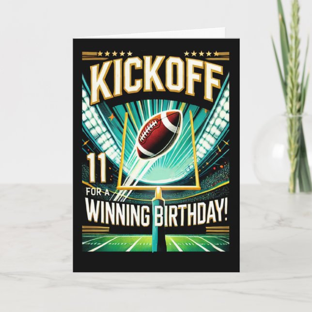 Birthday Eleven Year Old Football Celebration Card (Front)