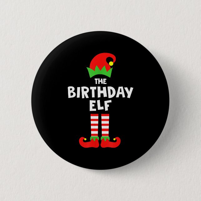 Birthday Elf Matching Group Family Holiday Christm Button (Front)