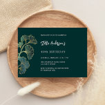 Birthday emerald green greenery script elegant invitation<br><div class="desc">Emerald green background decorated with ginkgo leaves. Personalize and add your name and party details. 
Back: ginkgo pattern.</div>
