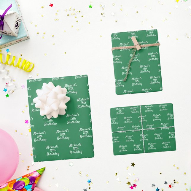 Birthday emerald green name script wrapping paper sheets (Creator Uploaded)