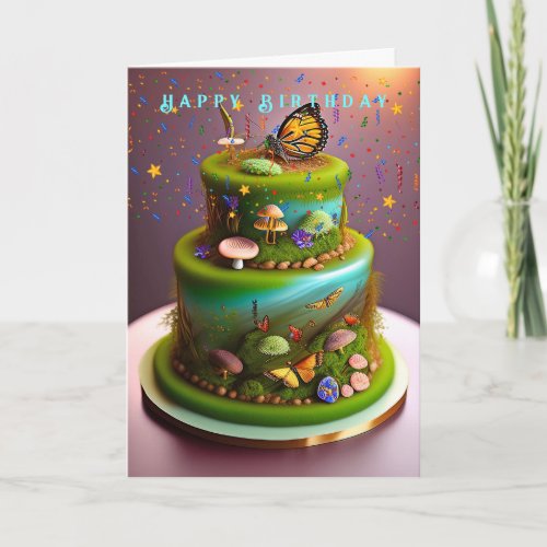  Birthday Enchanted Forest Butterflies Mushrooms Card