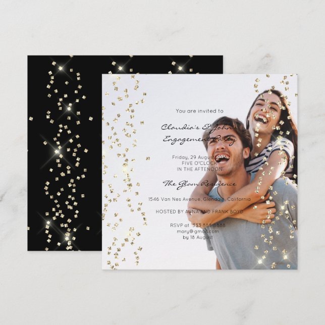 Birthday Engagement Spark Foto Confetti Champaigne Invitation (Front/Back)