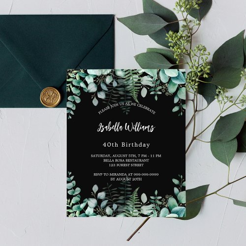 Birthday eucalyptus black forest budget invitation flyer
