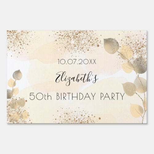 Birthday eucalyptus glitter gold monogram  sign