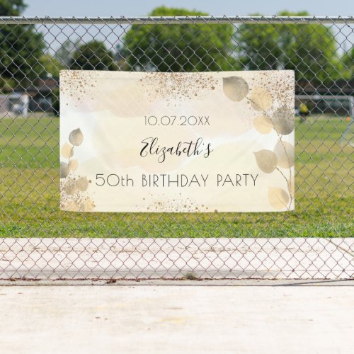 Birthday eucalyptus glitter gold monogram welcome banner