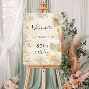 Birthday eucalyptus glitter gold monogram welcome foam board