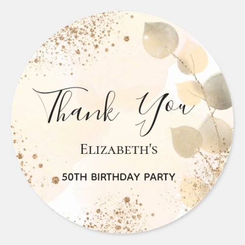 Birthday eucalyptus glitter golden Thank You Classic Round Sticker