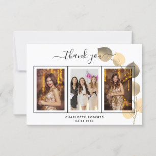 Birthday eucalyptus gold photo thank you card
