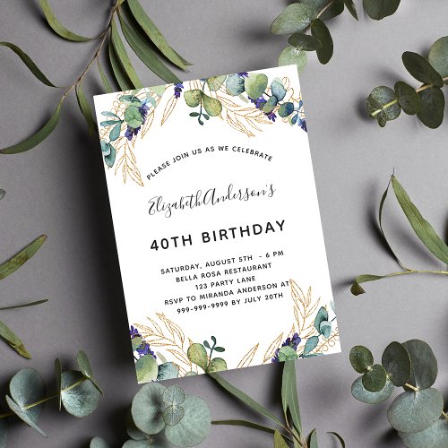 Birthday eucalyptus greenery elegant invitation
