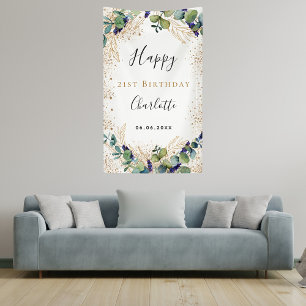 Birthday eucalyptus greenery elegant monogram banner