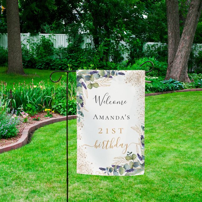 Birthday eucalyptus greenery elegant welcome garden flag (Creator Uploaded)