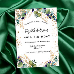 Birthday eucalyptus greenery glitter gold luxury invitation