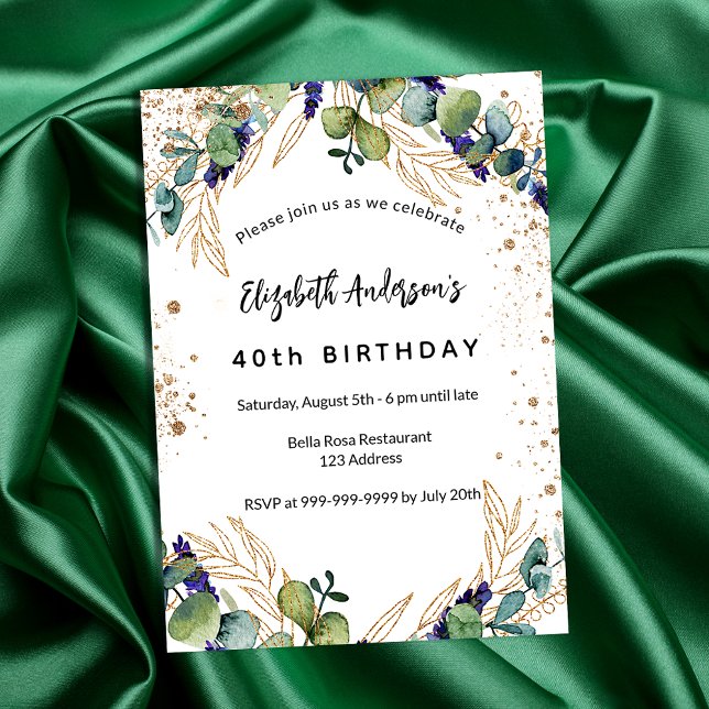 Birthday eucalyptus greenery glitter gold luxury invitation (Creator Uploaded)