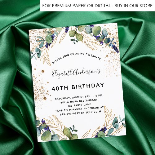 Birthday eucalyptus greenery glitter invitation postcard