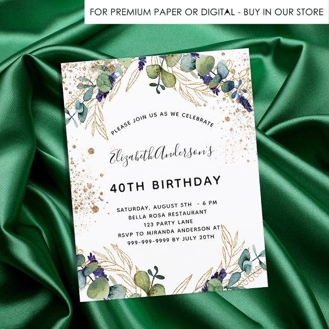 Birthday eucalyptus greenery glitter invitation postcard (Creator Uploaded)