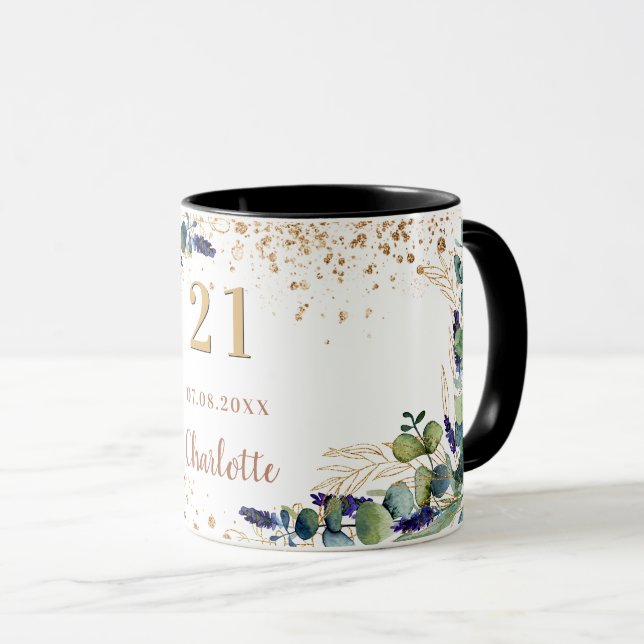Birthday eucalyptus greenery glitter monogram mug (Front Right)