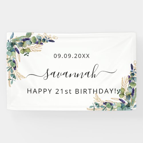 Birthday eucalyptus greenery gold monogram  banner