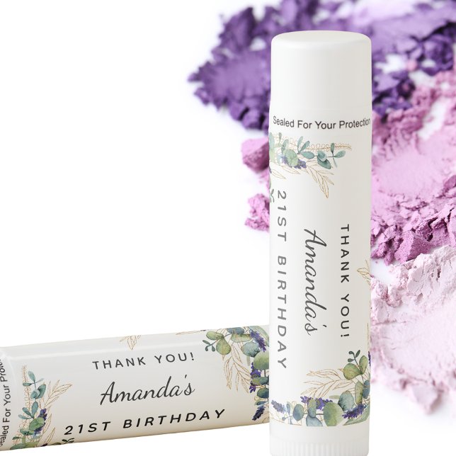 Birthday eucalyptus greenery gold monogram  lip balm (Creator Uploaded)