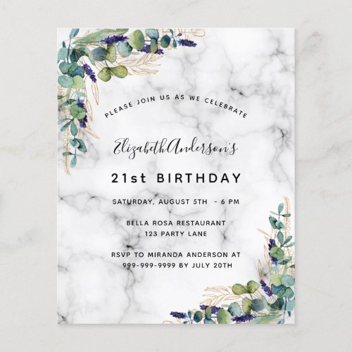 Birthday eucalyptus greenery marble invitation flyer