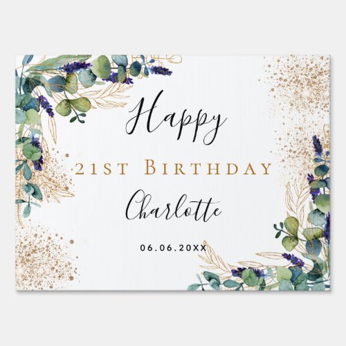 Birthday eucalyptus greenery modern monogram sign