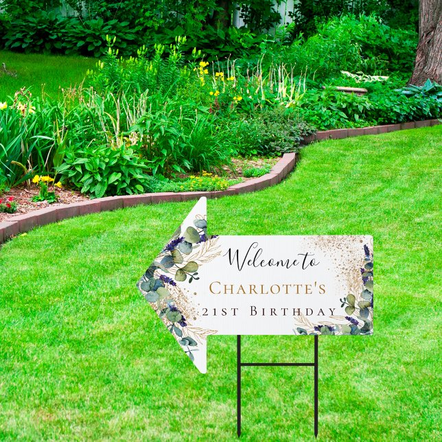 Birthday eucalyptus greenery modern welcome arrow sign (Creator Uploaded)