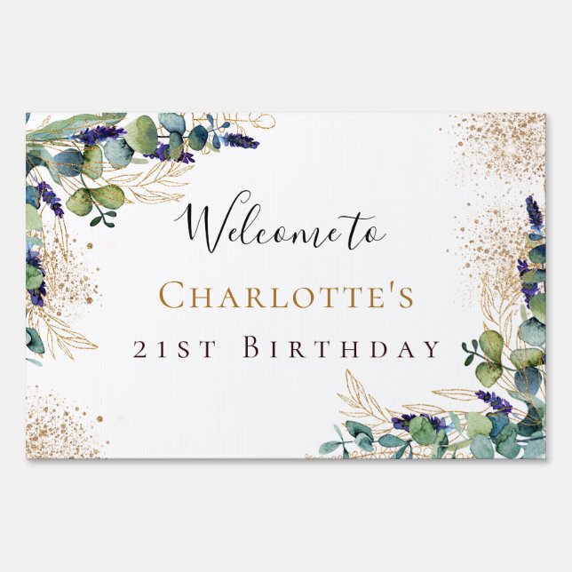Birthday eucalyptus greenery modern welcome sign (Front)