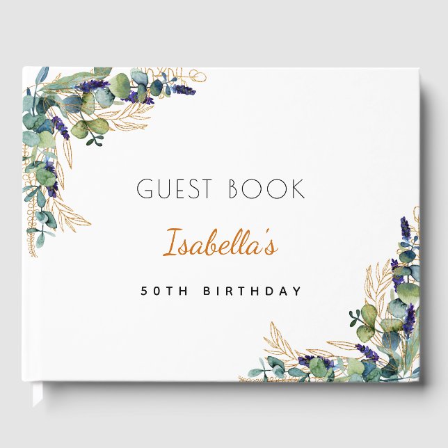 Birthday eucalyptus greenery monogram  guest book (Front)