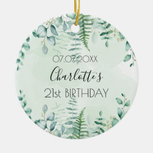 Birthday eucalyptus greenery name elegant ceramic ornament