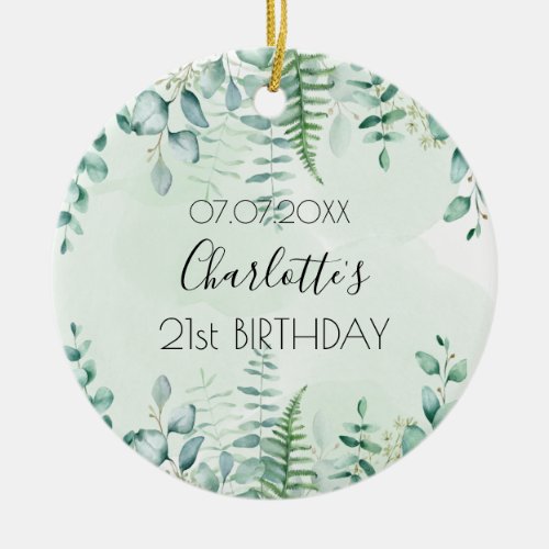 Birthday eucalyptus greenery name elegant ceramic ornament