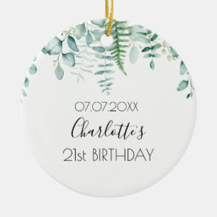 Birthday eucalyptus greenery name elegant ceramic ornament