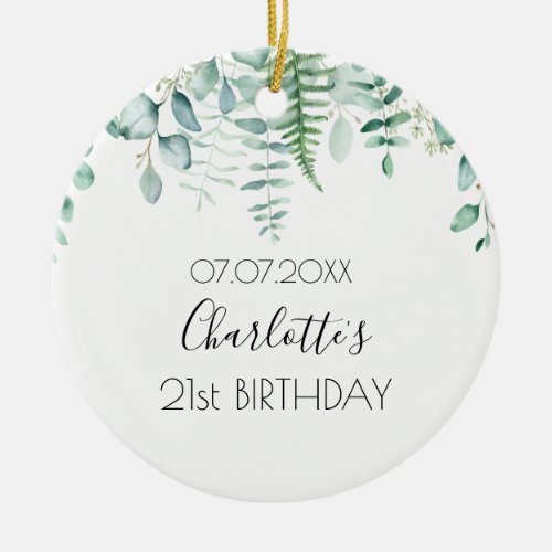 Birthday eucalyptus greenery name elegant  ceramic ornament