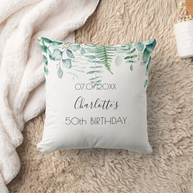 Birthday eucalyptus greenery name elegant throw pillow (Blanket)