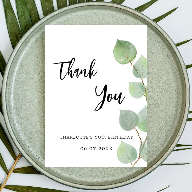 Birthday eucalyptus greenery thank you card (Creator Uploaded)
