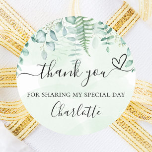 Birthday eucalyptus greenery thank you classic round sticker