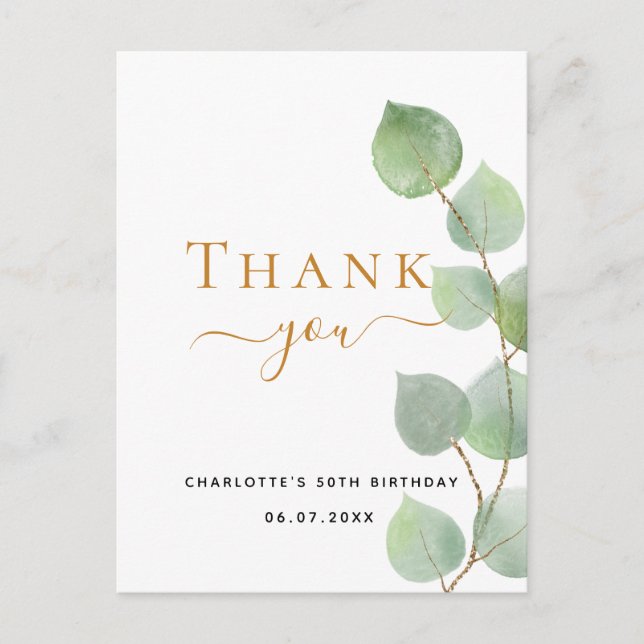 Birthday eucalyptus greenery thank you postcard (Front)