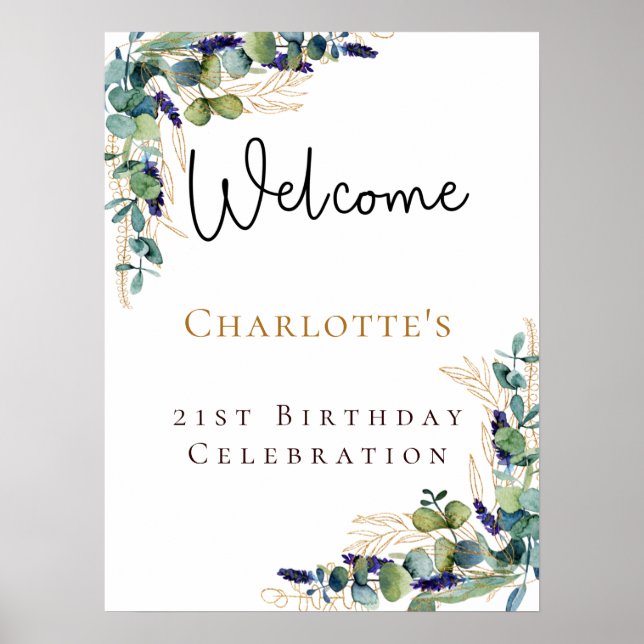 Birthday eucalyptus greenery welcome script poster (Front)