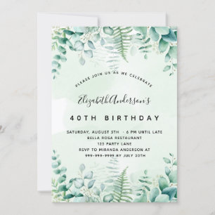 Birthday eucalyptus greenery woodland ferns invitation